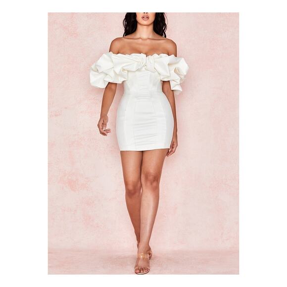Selena ivory satin ruffle strapless dress Authentic NWOT - Picture 1 of 4